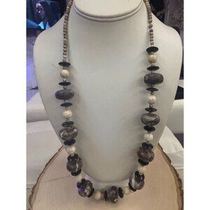 Artisan Natural Stone Necklace Handcrafted Jasper, Fossil & Onyx Beads Statement